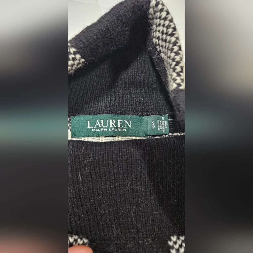 LAUREN Ralph Lauren Black Label Buffalo Plaid Fringe Sweater Wool size S - Picture 3 of 5